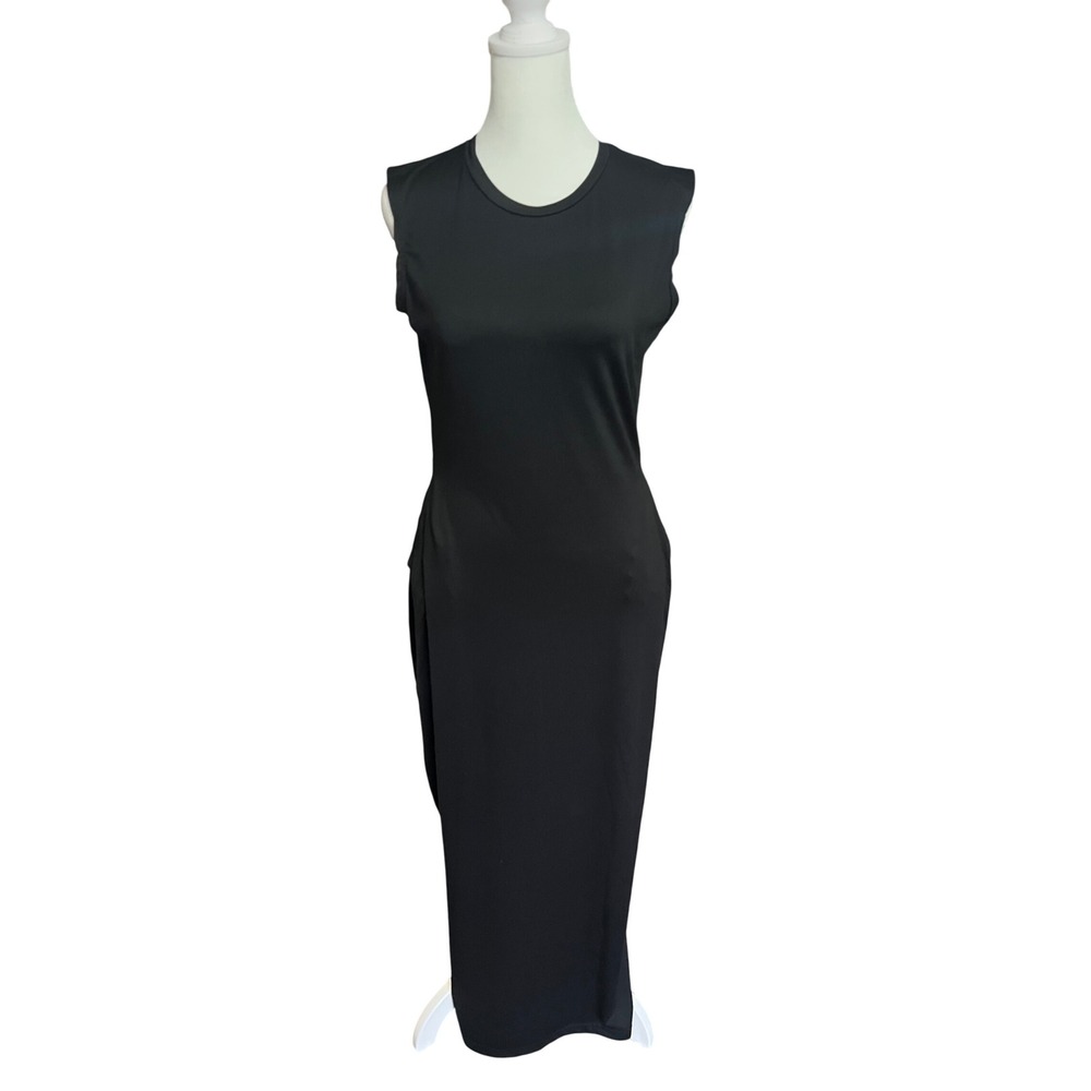 Real Essentials Womens 3pc Maxi Dress Set Sleeveless Pockets Black Peach Palm S